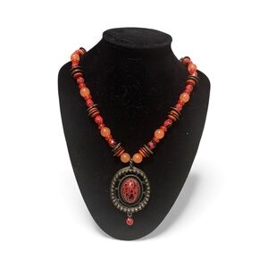 Elegant Orange Vintage Bohemian Beaded Necklace 16 inches with 3 inch extender